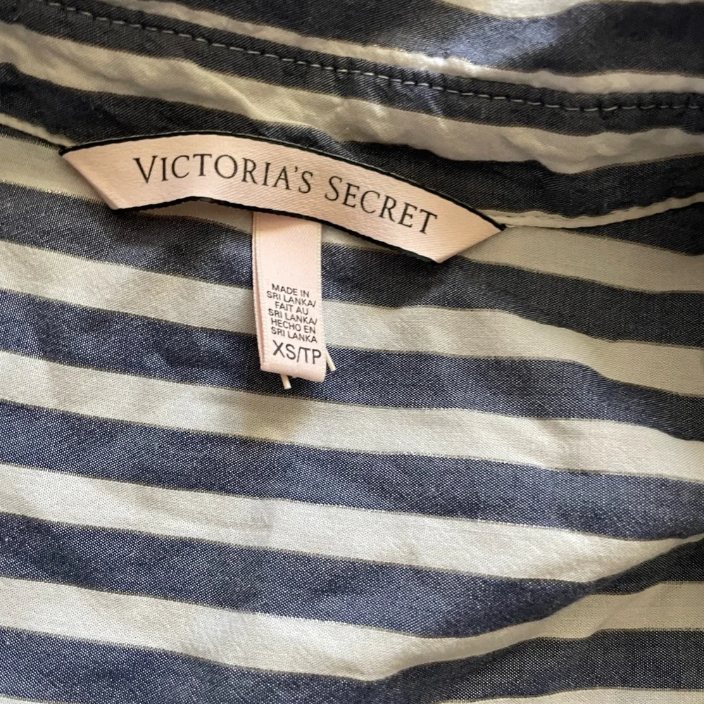 Victoria's Secret‎ Navy and White Sparkle Preppy Button Up Striped Pajama Dress